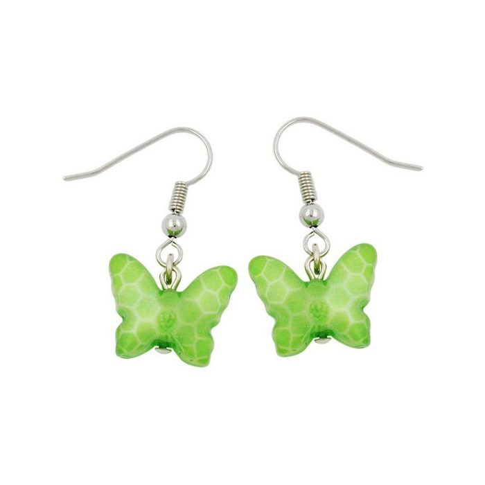 Gallay Paar Ohrhaken Ohrhänger Ohrringe 32x16mm Schmetterling mit Schliff Kunststoffperle kiwigrün