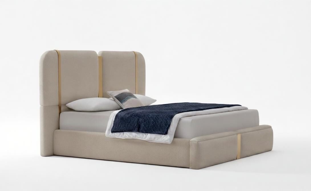 JVmoebel Polsterbett Elegantes Beiges Polsterbett Designer Schlafzimmer Textilbetten, Made in Europa