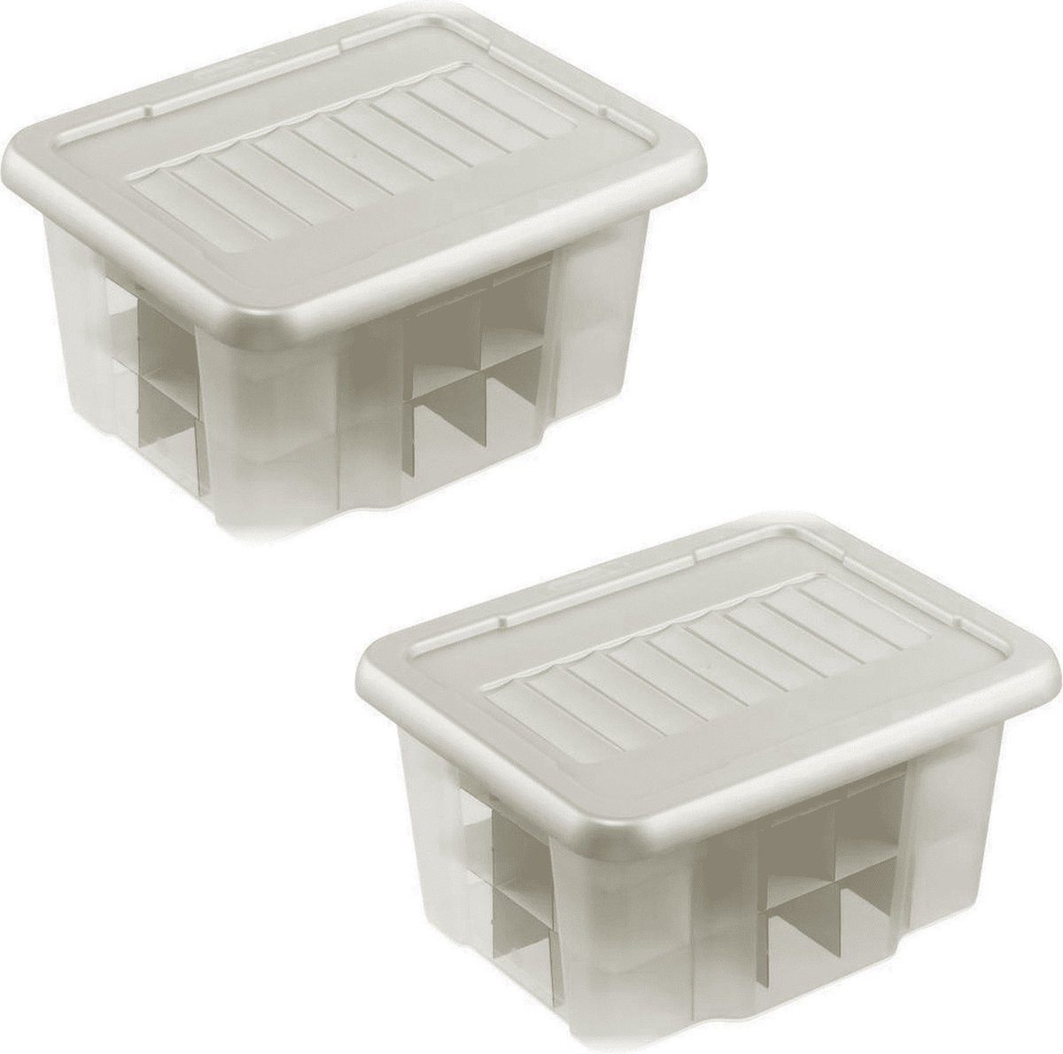 Sunware Aufbewahrungsbox Kerstballen Aufbewahrungsbox 2er Set silber 45 Stück 24 l (Set, 2 St., 2 Stück), Rechteckige Aufbewahrungsbox, 24 l Volumen, 1 Fach, Clipverschluss, Ha