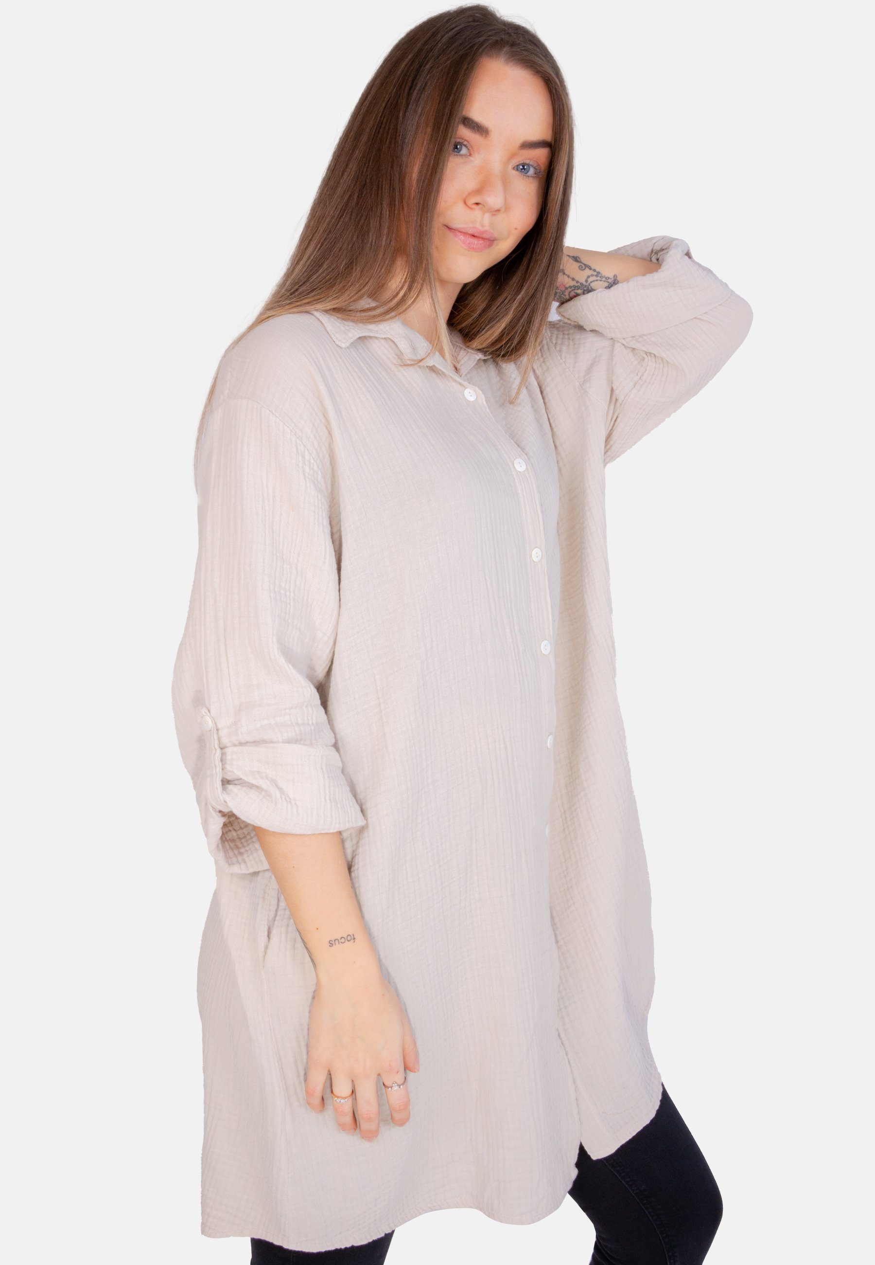 Seasons of April Hemdbluse Oversized Musselinbluse Jessy (1-tlg) Musselin Hemdbluse mit Knopfverschluss 100% Baumwolle