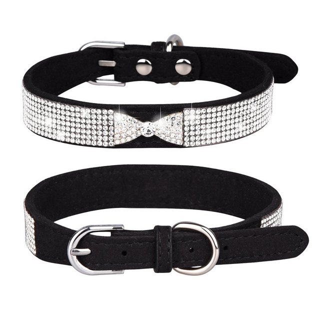 Housruse Hunde-Halsband Hunde-Halsband,Hundehalsband mit Strasssteinen, weiches Wildleder