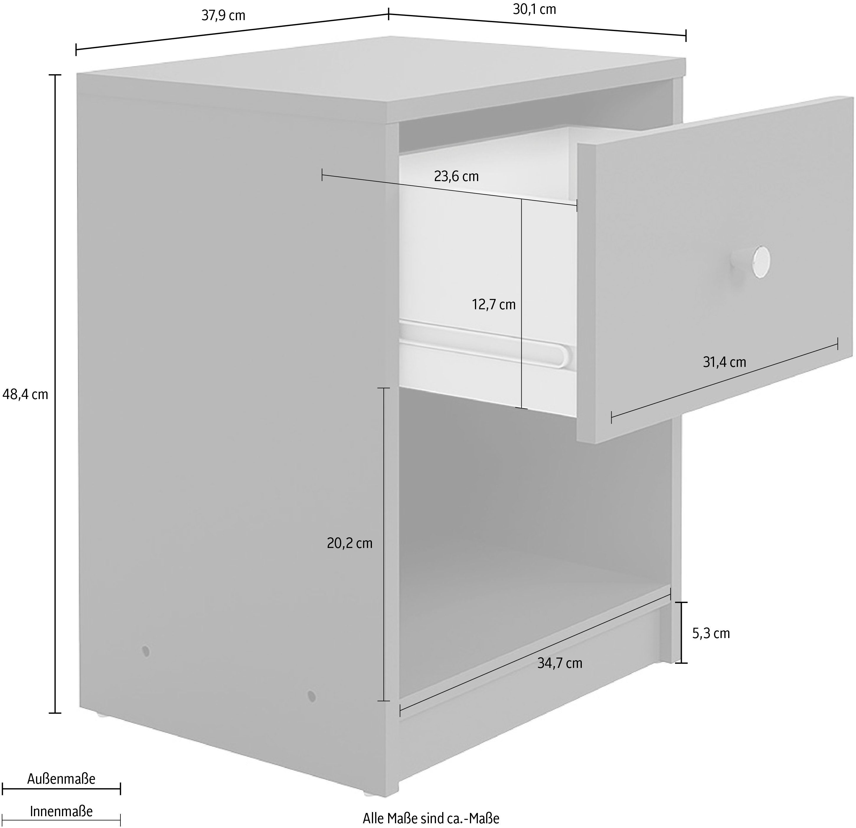 48,4 Nachtkommode, | Mit Knopfgriff, Schwarz grauem Selbstmontage, 37,9 30,1 x schwarz cm Home affaire x einfache