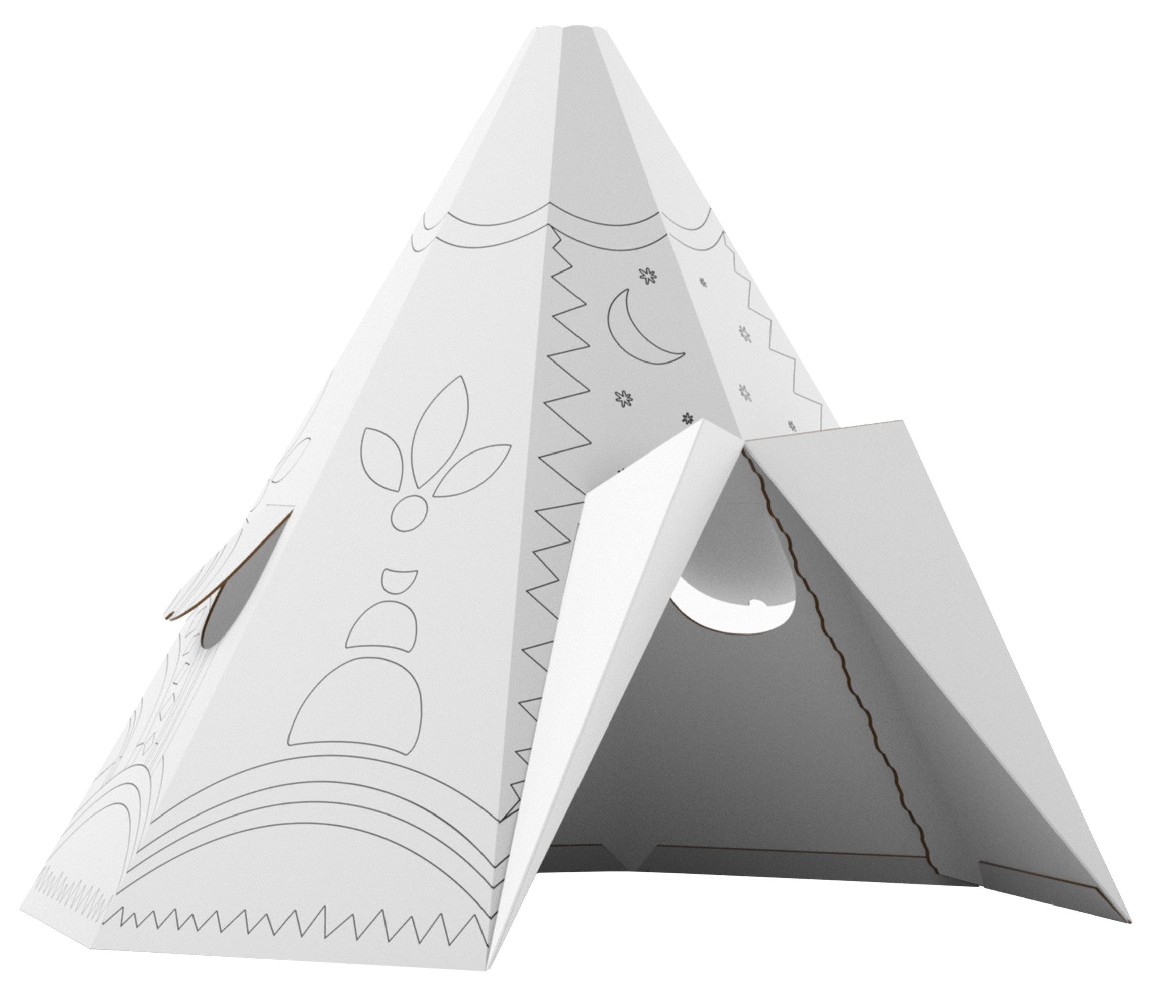 FOLDZILLA Spielhaus Kinder Tipi Ethno Muster zum Ausmalen, Faltbar: Schnell zusammenklappen und verstauen