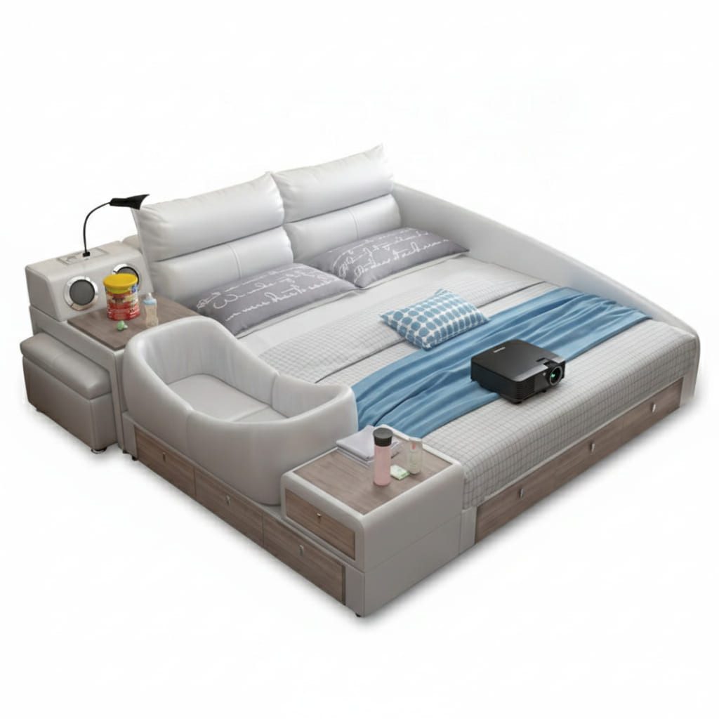 JVmoebel Multimediabett Multifunktionales Bett Moderner Stil Weiße Farbe Holzrahmen Weich (2-tlg)