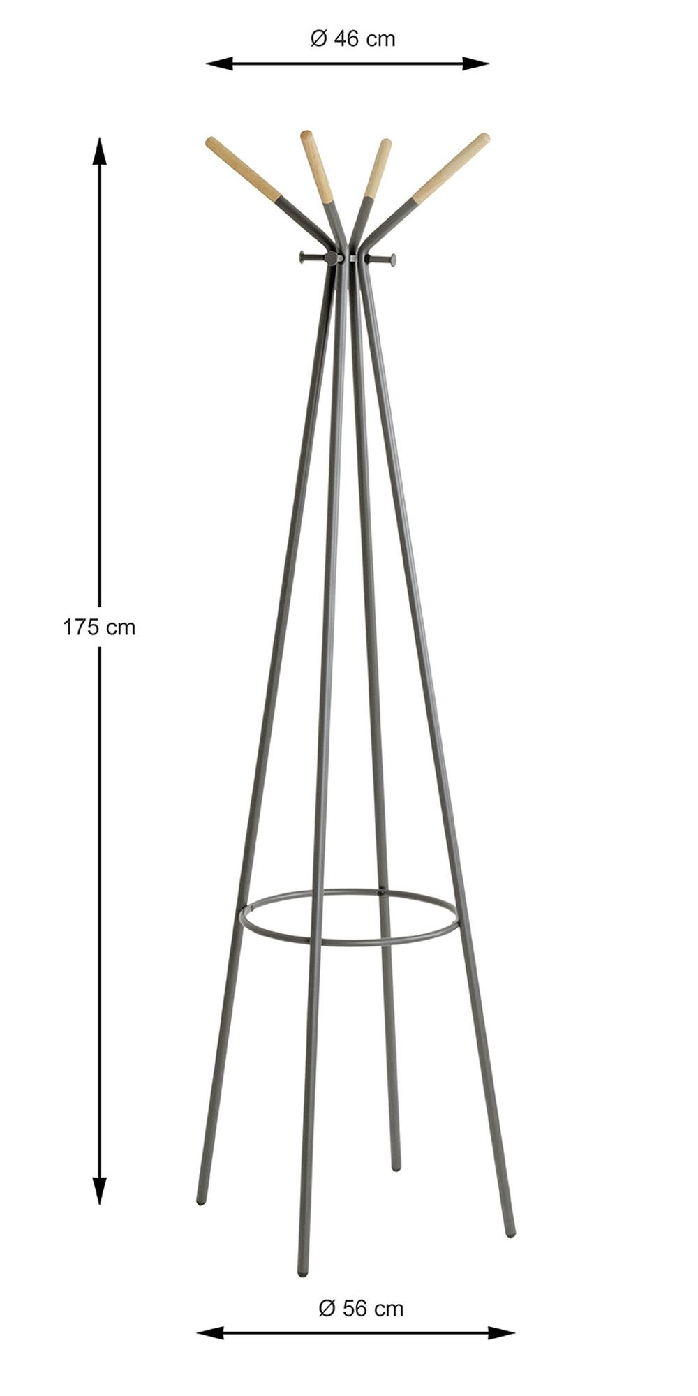 freiraum Garderobenständer 55155, in grau Metall, Massivholz natur- 175x56cm (HxD)