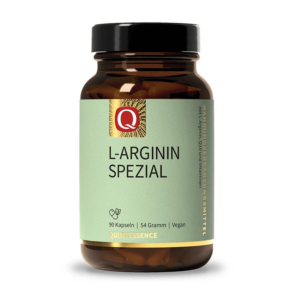 Quintessence L-Arginin Spezial – Vegane Kapseln mit Q10, B6 & B12-Vitaminen - 90 Kapseln, 54 g, Hochwertige vegane Premiumqualität - Premium Aminosäure Formel