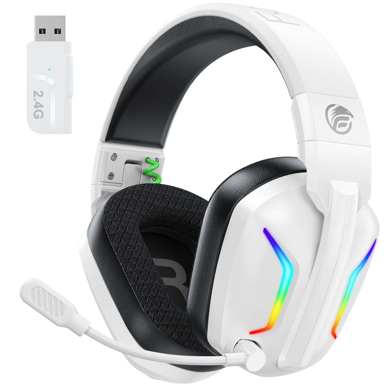 Fachixy Mikrofon, 2,4G Wireless Bluetooth Kopfhörer kabellos LED Licht Gaming-Headset (ENC-Rauschunterdrückung, Stummschaltung, LED-Beleuchtung, Game- und Musikmodus, faltbar, Bluetooth und 2,4G Wireless, 2,4 GHz, mit Surround Sound Faltbarer Bluetooth LED Licht Über 50H+Akkulaufzeit)