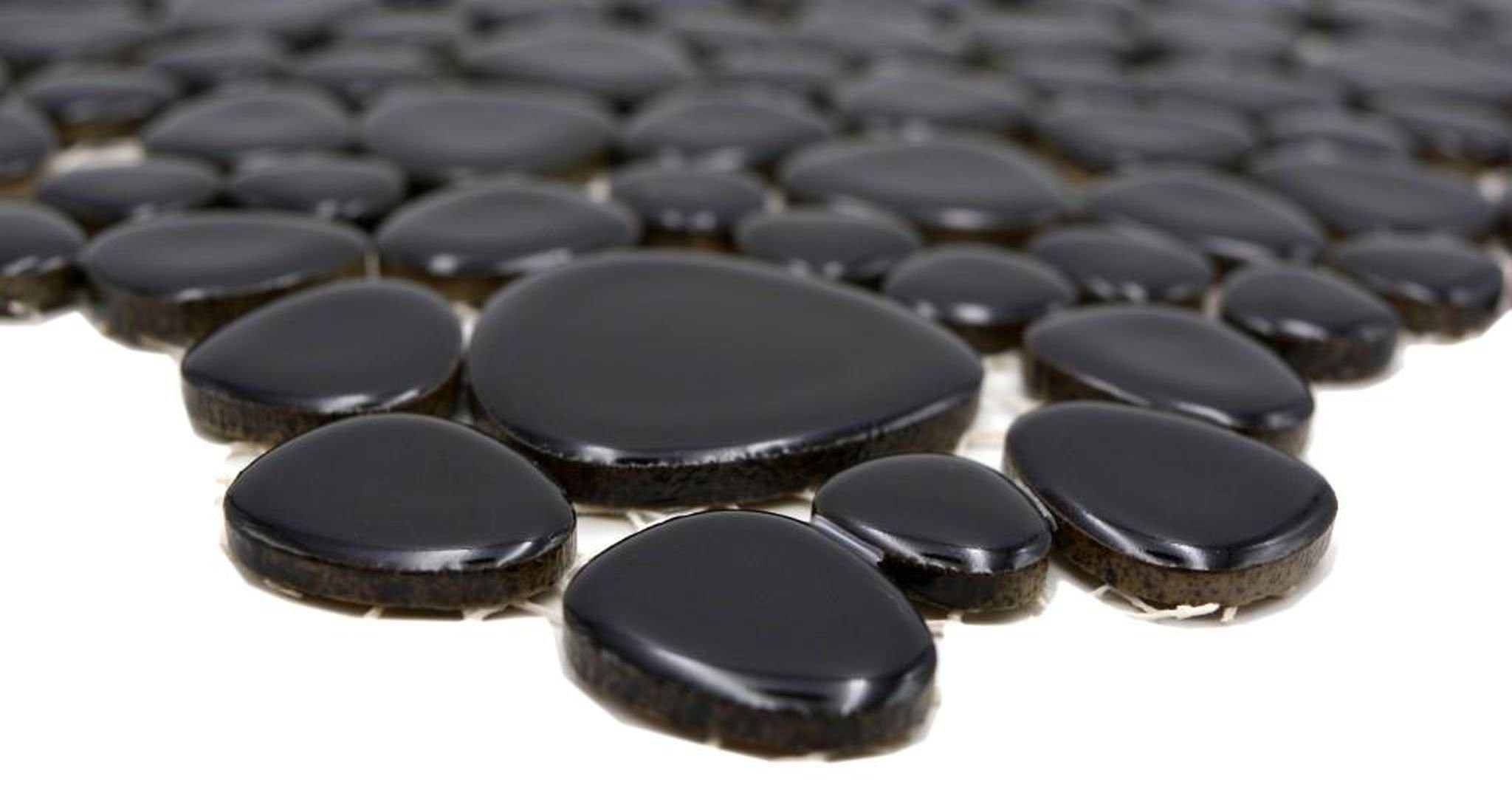 / Matten glänzend Mosaikfliesen 10 Keramikmosaik Mosani Mosaikfliesen schwarz Oval