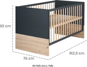 roba® Babymöbel-Set Lenn, (Spar-Set, Babybett 70x140 cm, Wickelkommode), breite Wickelkommode - Gitterbett: umbaubar, höhenverstellbar