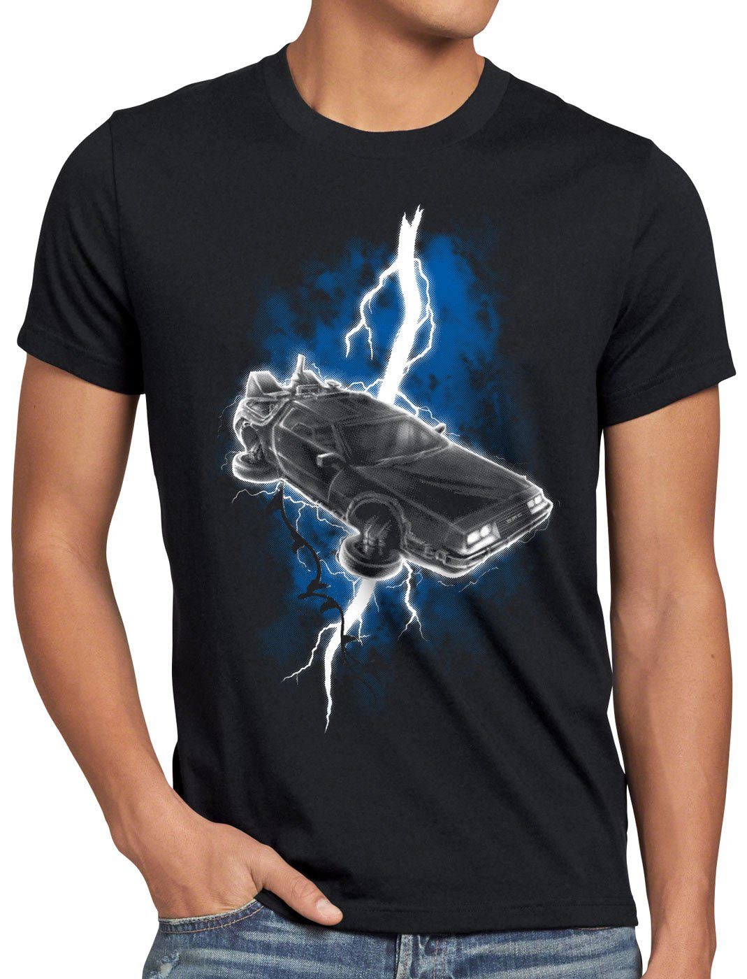 style3 Print-Shirt Herren T-Shirt Delorean Thunderstorm dmc-12 blitz gewitter zeitreise marty mcfly