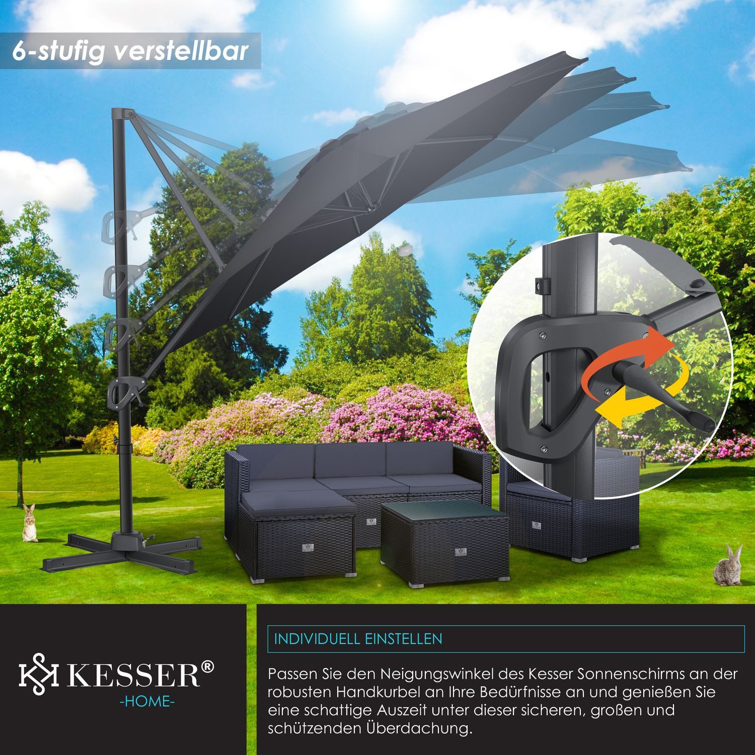 KESSER Ampelschirm, Sonnenschirm Ampelschirm SUN Rund XL Ø330 cm inkl. Abdeckung