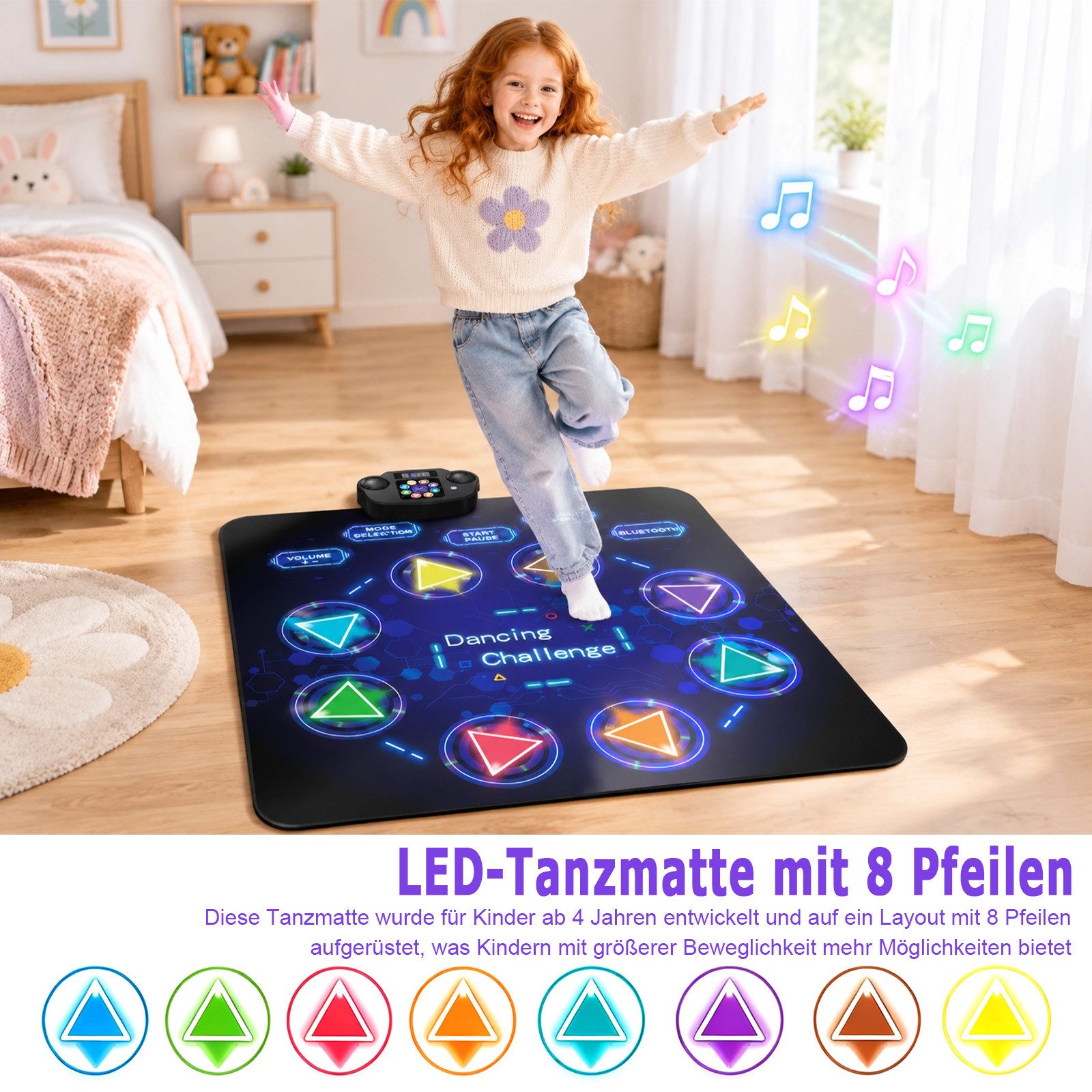AKKEE 8-Tasten-Bluetooth-Tanzmatte mit Beleuchtung und Musik Tanzmatte (Wiederaufladbar Wasserdicht und rutschfest für Mädchen Jungen) – Bild 5 von 5