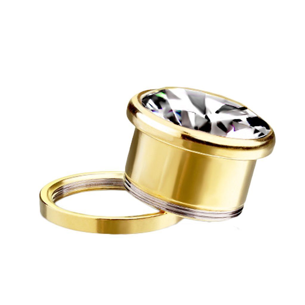 Schraub großen Plug Ohrpiercing Plug Gold Taffstyle Stein Flesh klaren eingefassten Schraubverschluß Kristall, Ohr Ohr Piercing Tunnel