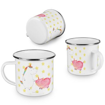 Mr. & Mrs. Panda Becher Einhorn Schwein - Weiß - Geschenk, Schweinhorn, Kaffee Blechtasse, Em, Emaille, Liebevolles Design