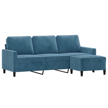 vidaXL Sofa 3-Sitzer-Sofa mit Hocker Blau 180 cm Samt