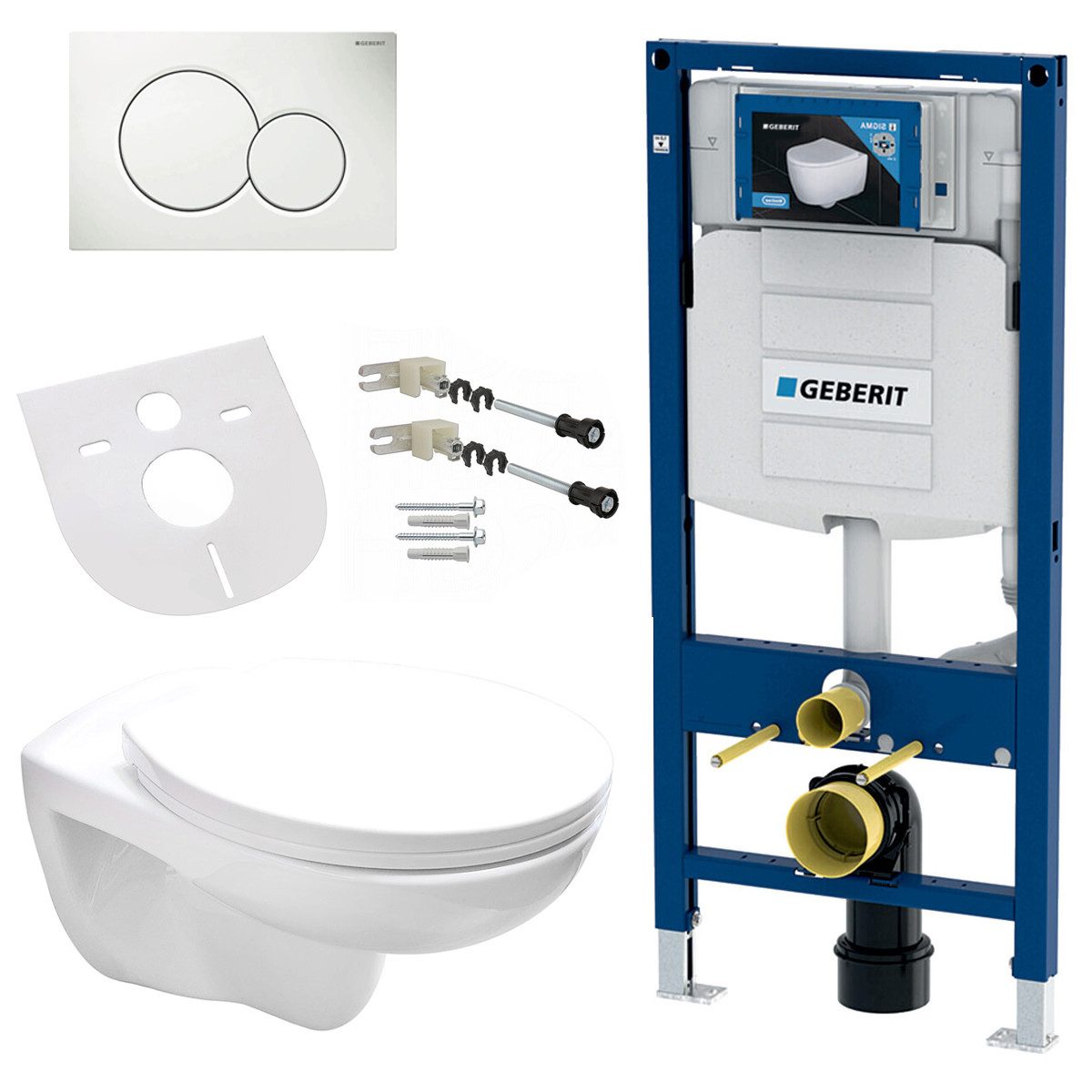 GEBERIT Tiefspül-WC GEBERIT-EGWWC-SET, Geberit Komplettset Wand Hänge WC Spülrandlos, Deckel