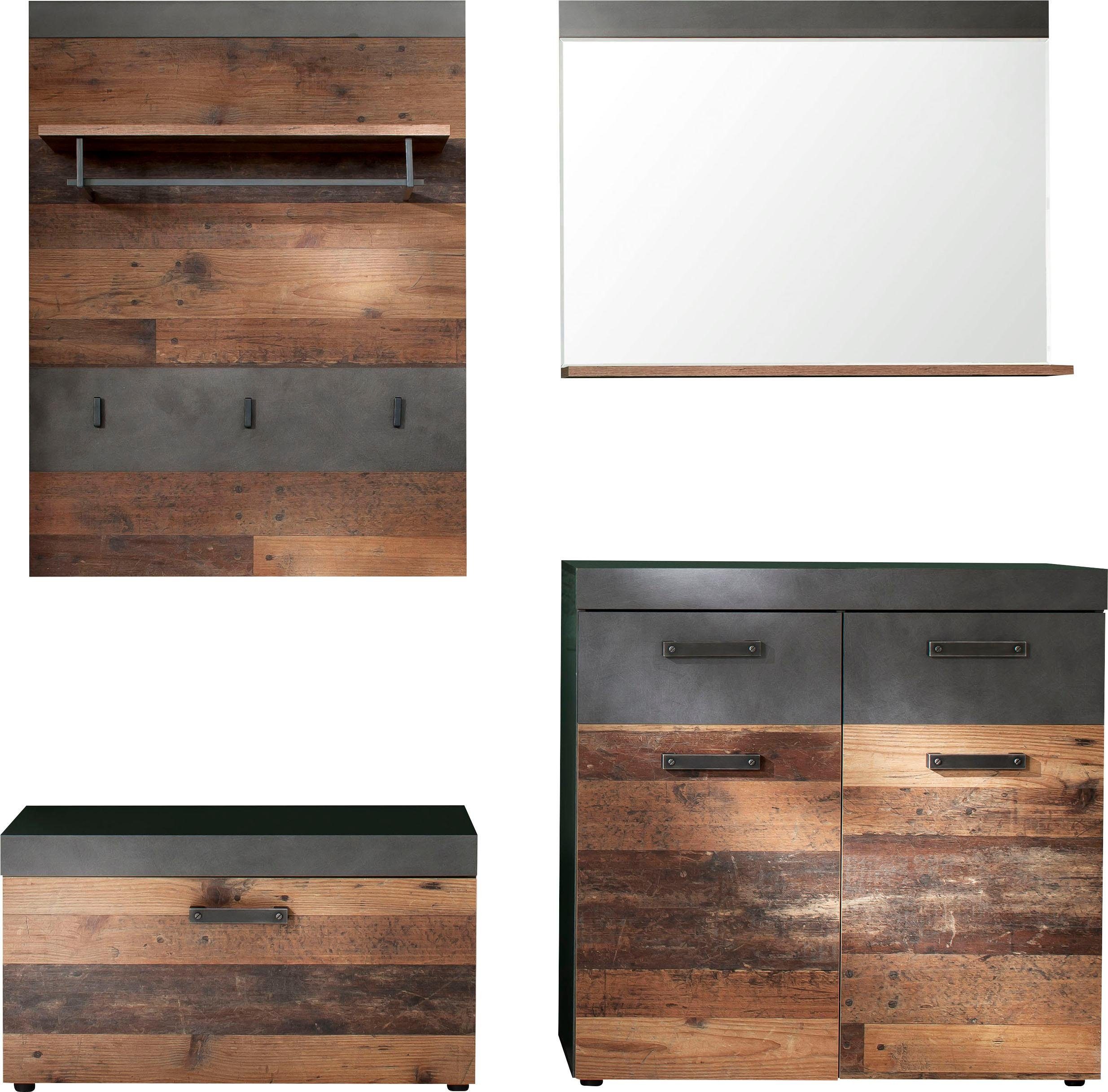 INOSIGN Garderoben-Set Ilana, (Set, 4-St), Garderobenmöbel im modernen Industrial Style mit antikfarbenen Griffen