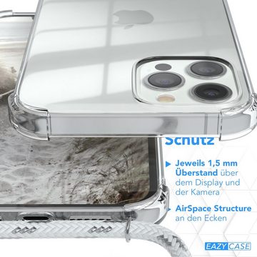 EAZY CASE Handykette Hülle mit Kette für Apple iPhone 12 Pro Max 6,7 Zoll, Hülle Smartphonekette für Unterwegs Festivalhülle Transparent Weiß
