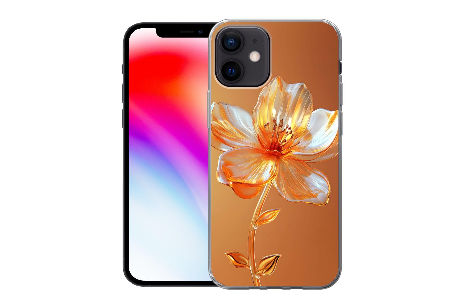 MuchoWow Handyhülle für Apple iPhone 12 Gläser - Blume - Orange, Smartphone-Bumper, Print, Handy Schutzhülle Dünn