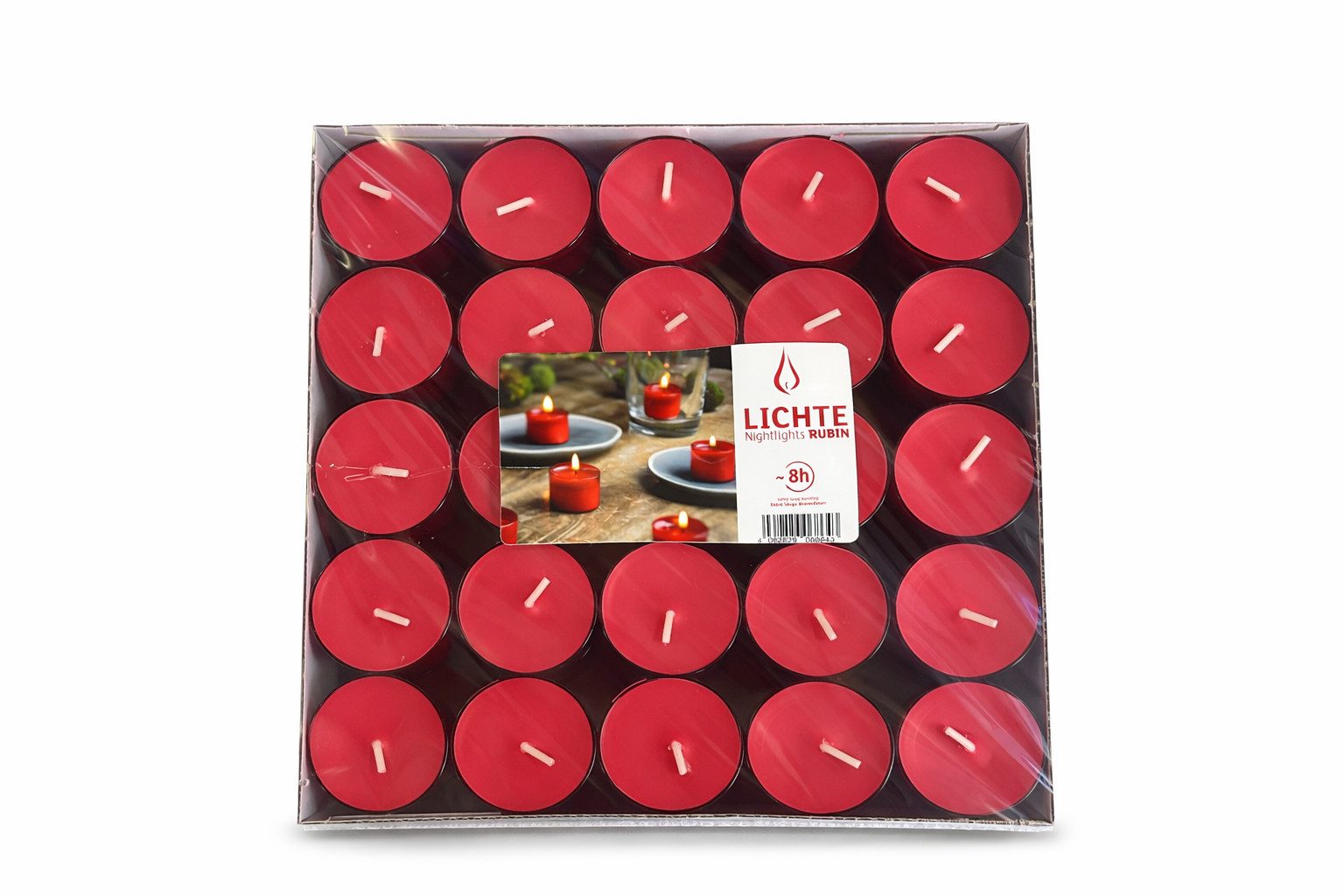 EDZARD Teelicht Teelichter 50 Stück (Set, 50 Stück), Rotes Teelicht, Rote Hülle, Brenndauer 8 h