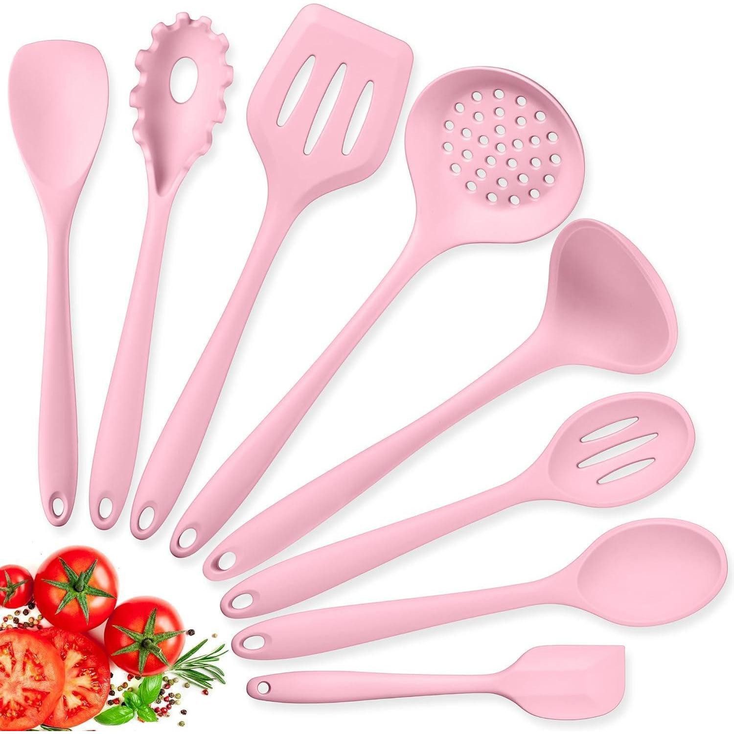LuxusKollektion Kochbesteck-Set Küchenhelfer 8teilig Silikon Kochbesteck Spülmaschinenfest Rosa