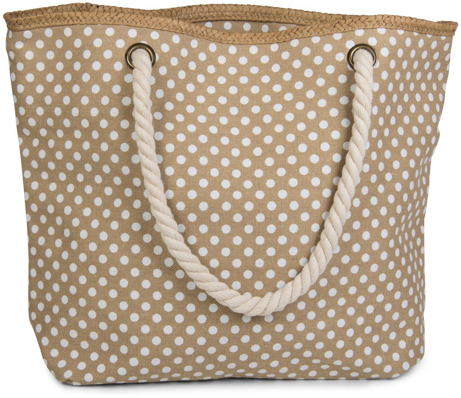 styleBREAKER Strandtasche (1-tlg), Strandtasche mit Punkte Muster Beige-Weiß