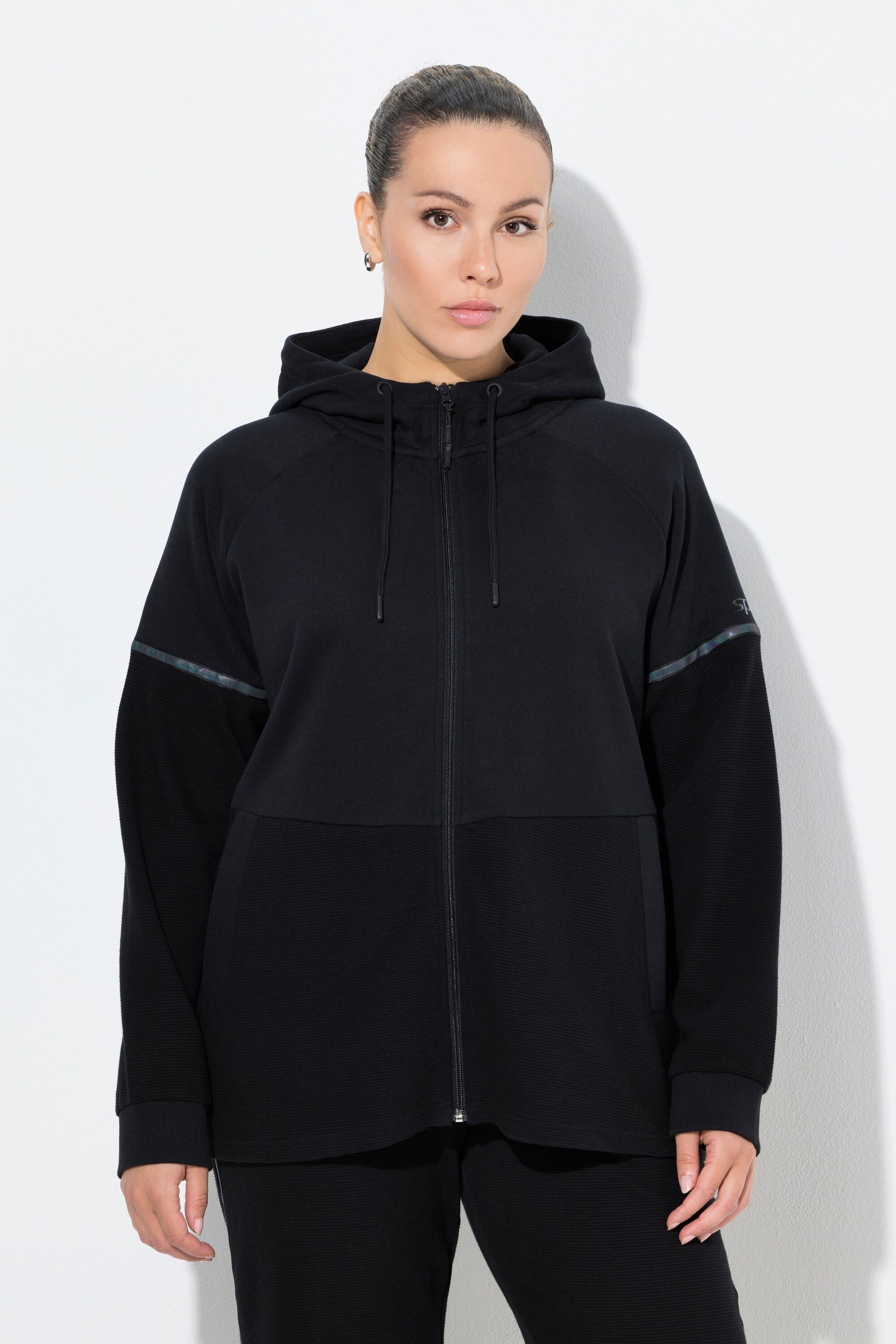 Ulla Popken Sweatjacke Sweatjacke Reflektor-Bänder Kapuze halb Ottoman günstig online kaufen
