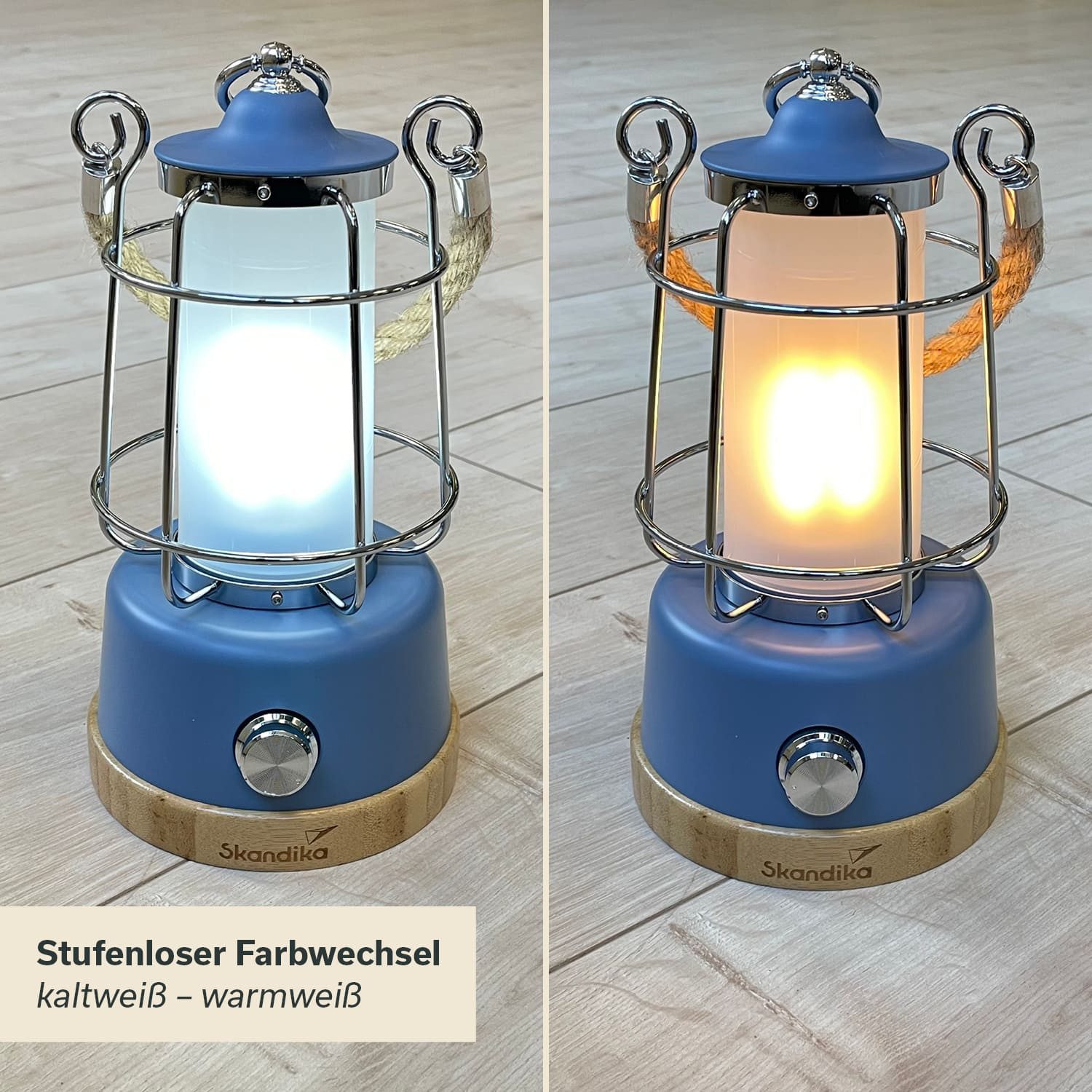 Skandika LED Gartenleuchte Campinglampe Kiruna aufladbar mit Powerbank 5000 mAh, USB, Retro Outdoor Lampe, stufenlos dimmbar, kabellos, 75h Leuchtzeit, Akku – Bild 2 von 5