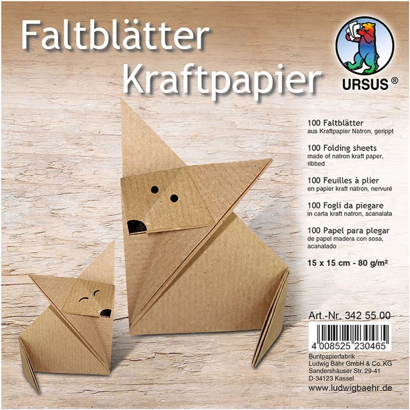 Ursus - Ludwig Bähr Kraftpapier URSUS Faltblätter Kraftpapier 80g/m² 15x15cm 100 Blatt | Papier