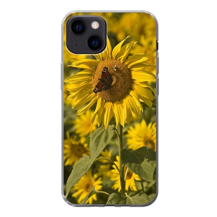 MuchoWow Handyhülle Tagpfauenauge Schmetterling auf einer Sonnenblume Handyhülle Apple iPhone 13 Smartphone-Bumper Print Handy