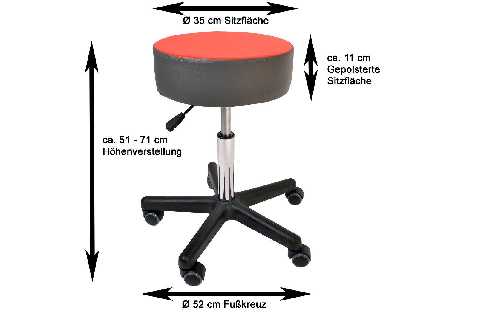 Duke-Handel Drehhocker Rollhocker Fritz, PU-Leder, Universal-Doppelrollen für alle Bodenbeläge