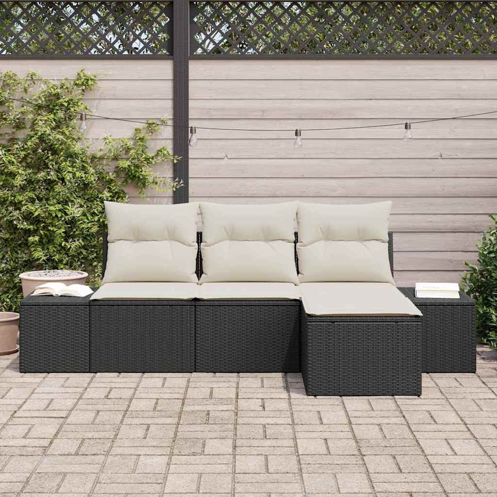 vidaXL Gartenlounge-Set Garten-Sofa-Set 4 stk. Schwarz und Creme Poly-Rattan, (4-tlg)