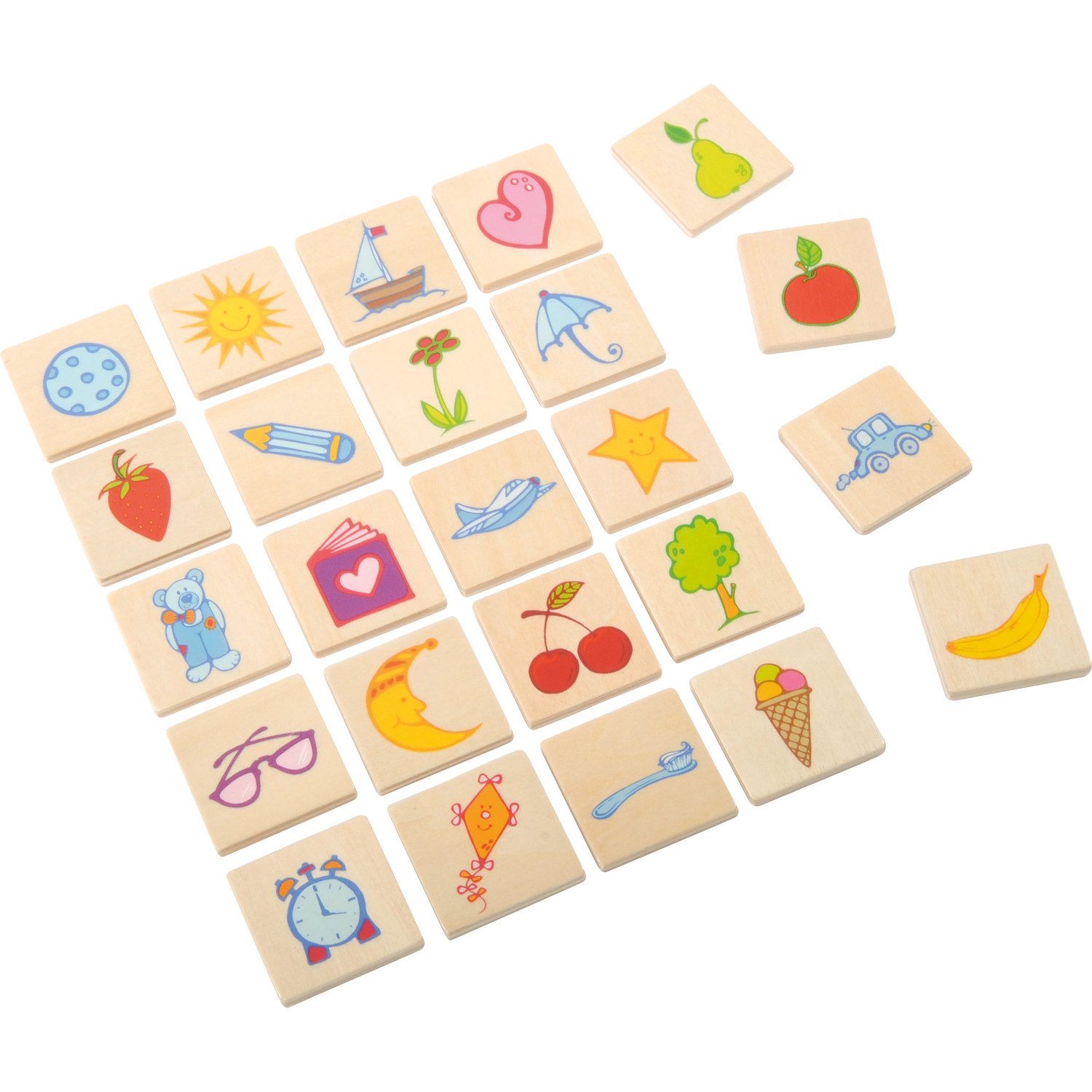 Spiel Legespiel, Erkennungsschilder Gegenstände, Holz, 3,5 x 3,5 cm