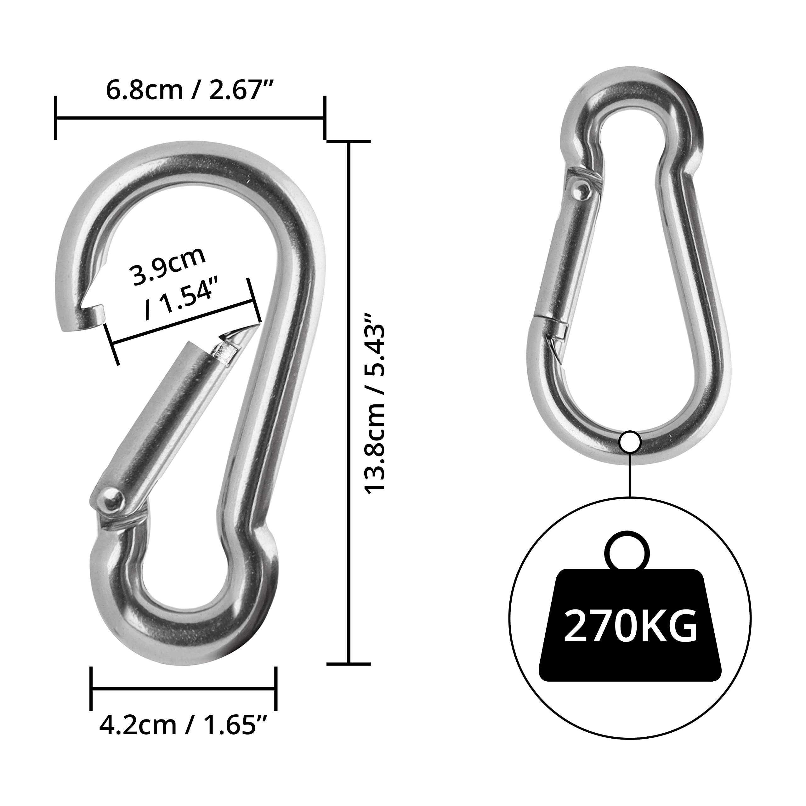 13,8cm Belle 13,8cm 2 Edelstahl Vous - Länge Edelstahl M12 - M12 STK, 2 Karabiner Stück, Spanngurt Karabinerhaken