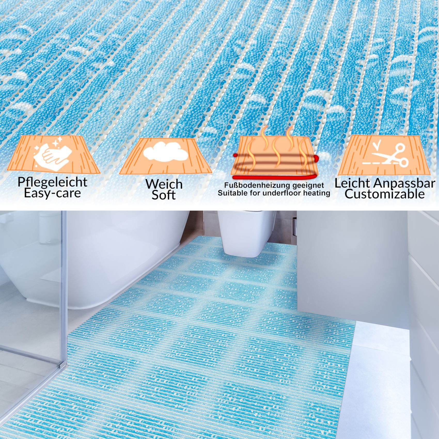 ANRO Schaum-Badematte Antirutschmatte Weichschaummatte Badezimmer Premium, Höhe 5 mm, wasserdurchlässig, pflegeleicht, Rillen, rutschhemmend, Drainage Effekt, s – Bild 3 von 5