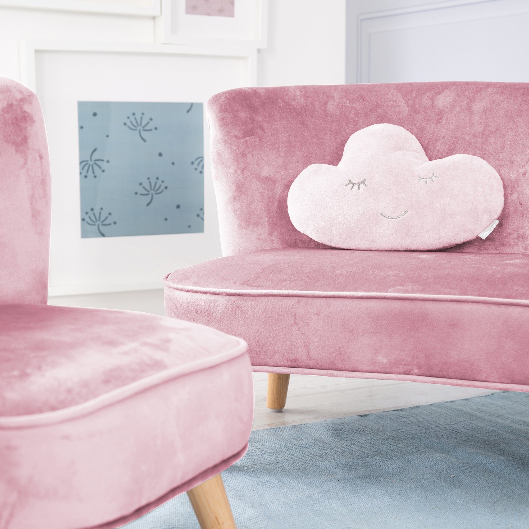 rosa-mauve Dekokissen aus Wolkenform (Set, und roba® 3-tlg), Kindersessel Lil Kindersitzgruppe Sofa, bestehend in Kindersofa,