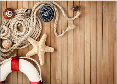 Fußmatte »Fußmatte Maritim Seestern Kompass Holz 50x70 cm«, matches21 HOME & HOBBY, rechteckig, Höhe: 5 mm