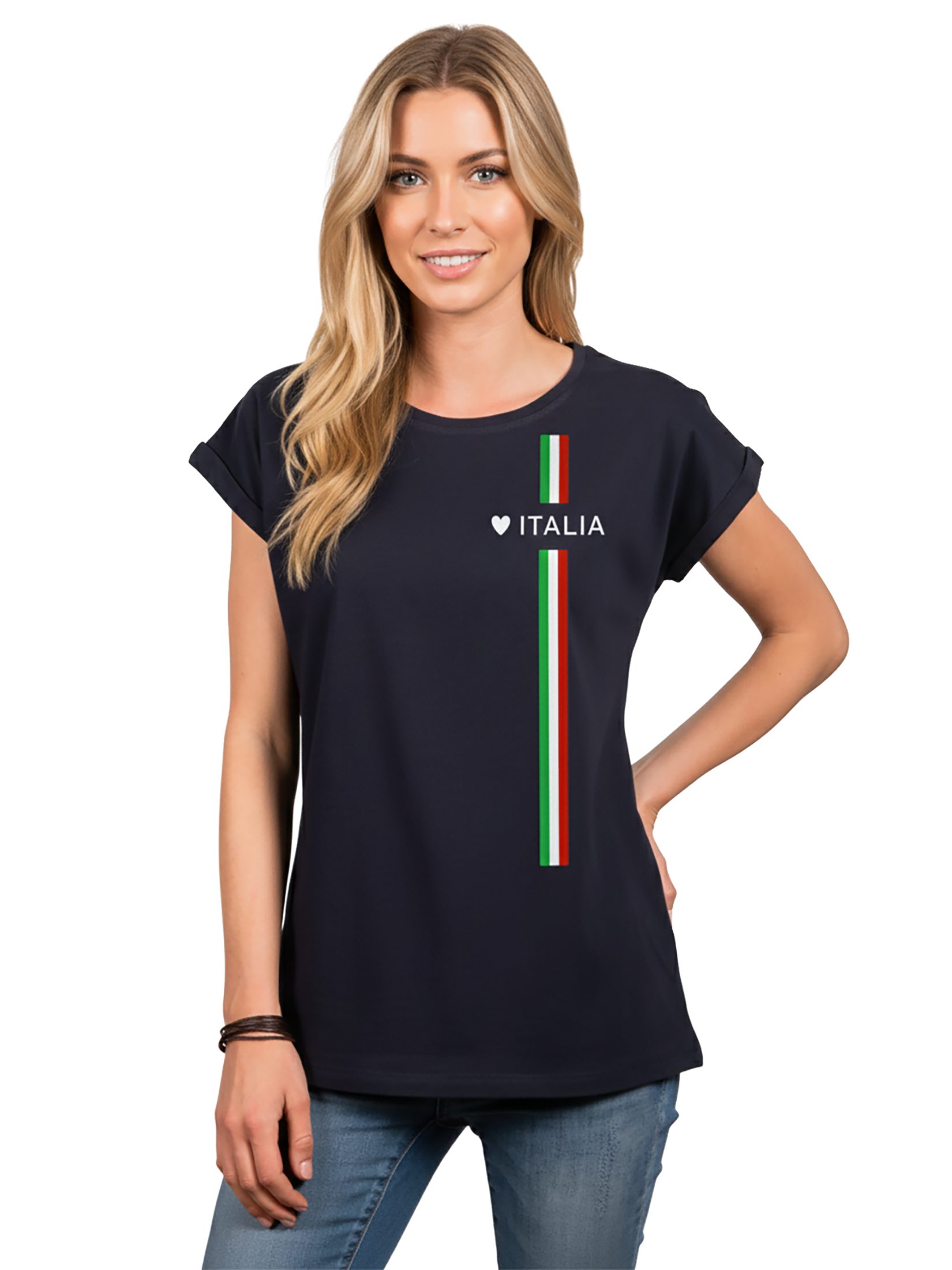 MAKAYA Print-Shirt Damen Italienische Mode Italia Top Italien Trikot Herz Italiano Style mit Druck