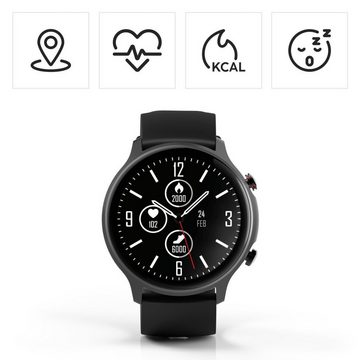 Hama Smartwatch Herren GPS Pulsmessung, Blutsauerstoff, Herzfrequenz, Timer Smartwatch (3,25 cm/1,28 Zoll), Fitnesstracker, Schritte, Kalorien, Schlaf, Stress, Tempo, Musik, Uhr