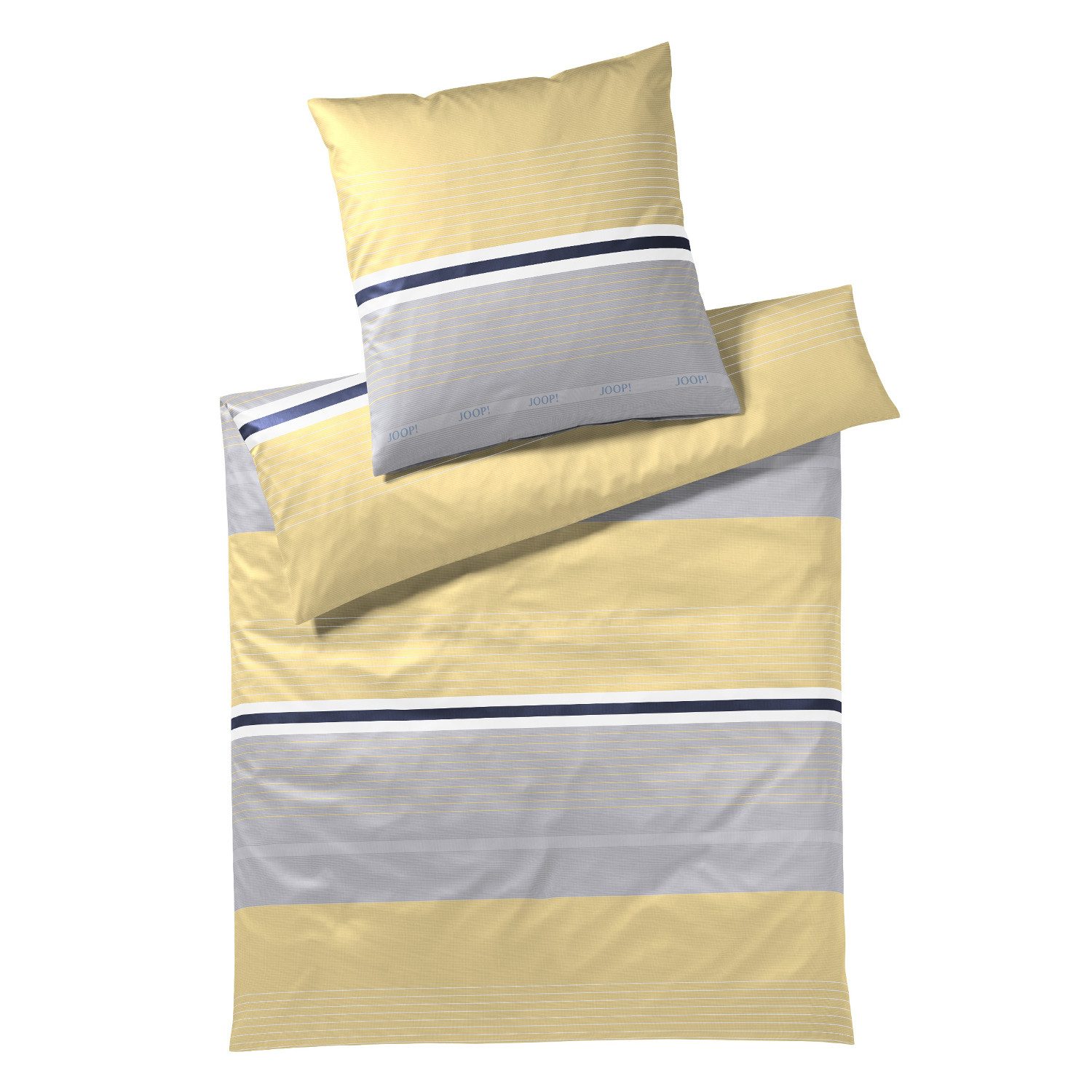 JOOP! Bettwäsche JOOP! Comfort Satin Bettwäsche Fit 4091-3 Lemon Gelb Grau 135x200, 2 teilig