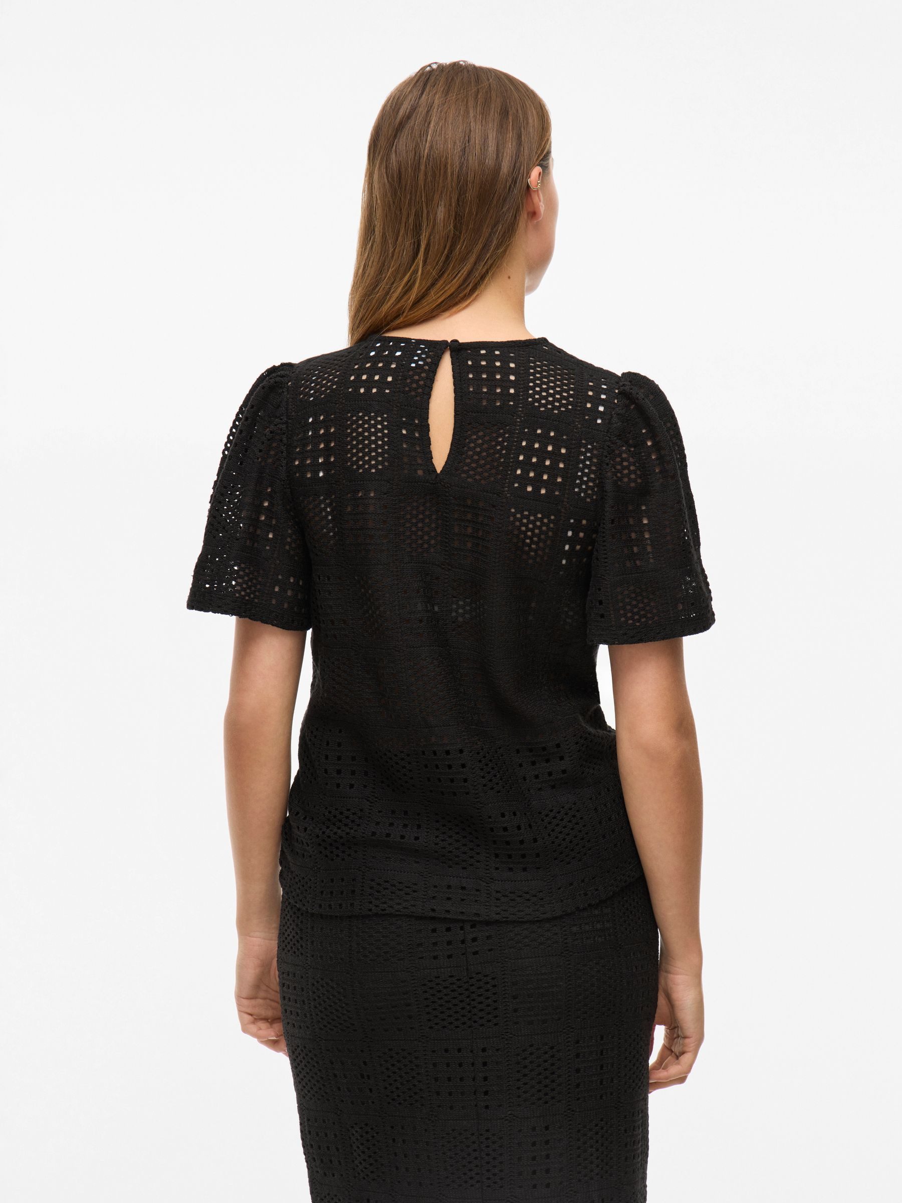 Vila Blusenshirt Modische Bluse mit Gelochtem Strick Muster für Recyceltes Material, Baumwolle nachhaltig Regular Fit Rundhals