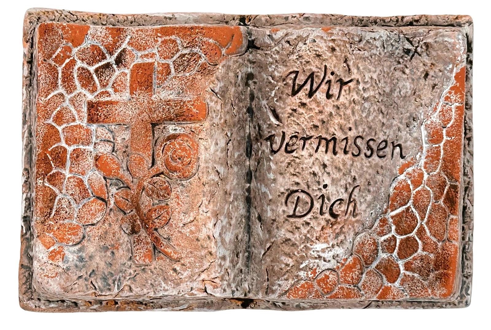 Bambelaa! Dekofigur Grabschmuck Deko Trauerartikel Kreuz auf Buch Keramik Ca. 22x14,5x5 cm