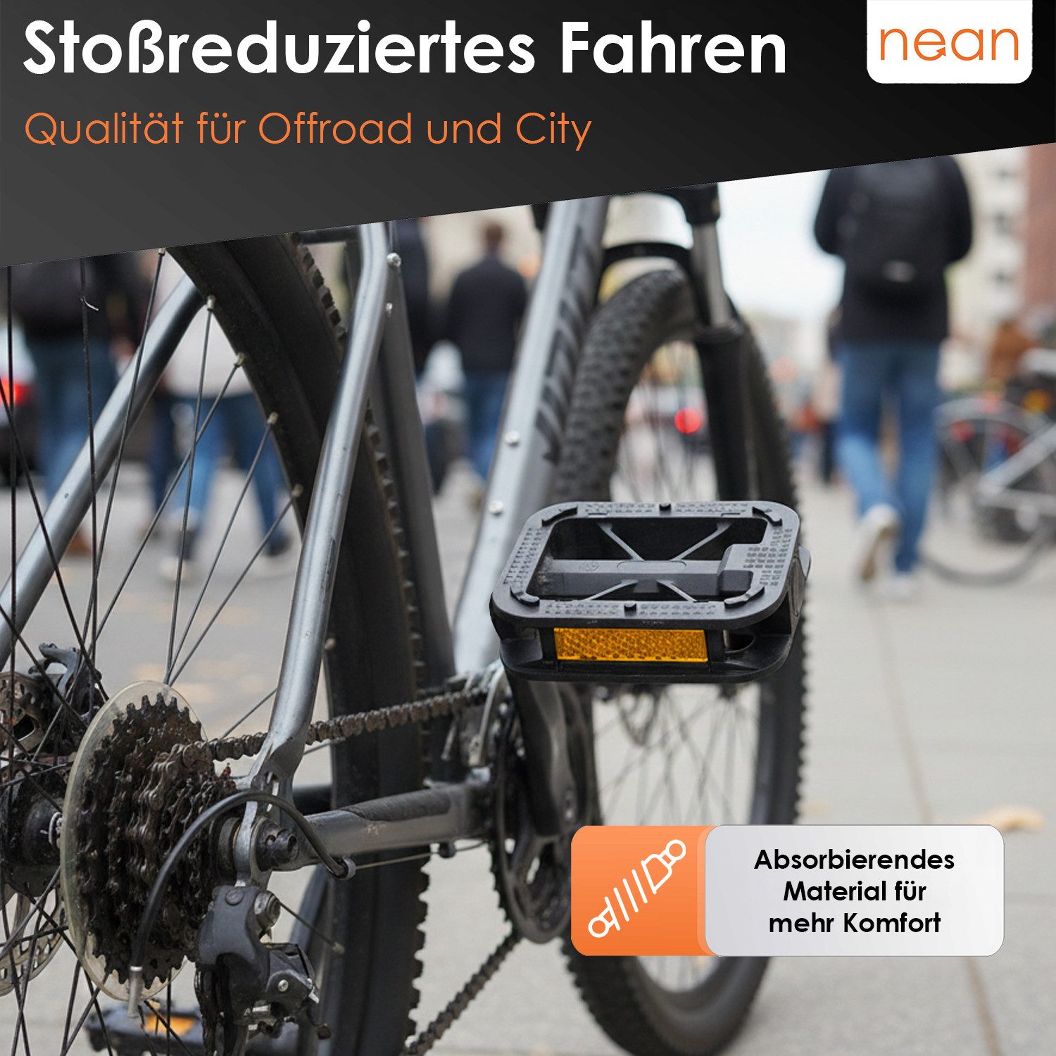 nean Fahrradpedale Fahrradpedale Pedale Comfort (mit Reflektor, StVZO-Zugelassen, 9/16", 2er-Set, schwarz) – Bild 4 von 5