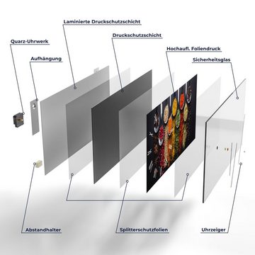DEQORI Wanduhr 'Kochlöffel mit Gewürzen' (Glas Glasuhr modern Wand Uhr Design Küchenuhr)