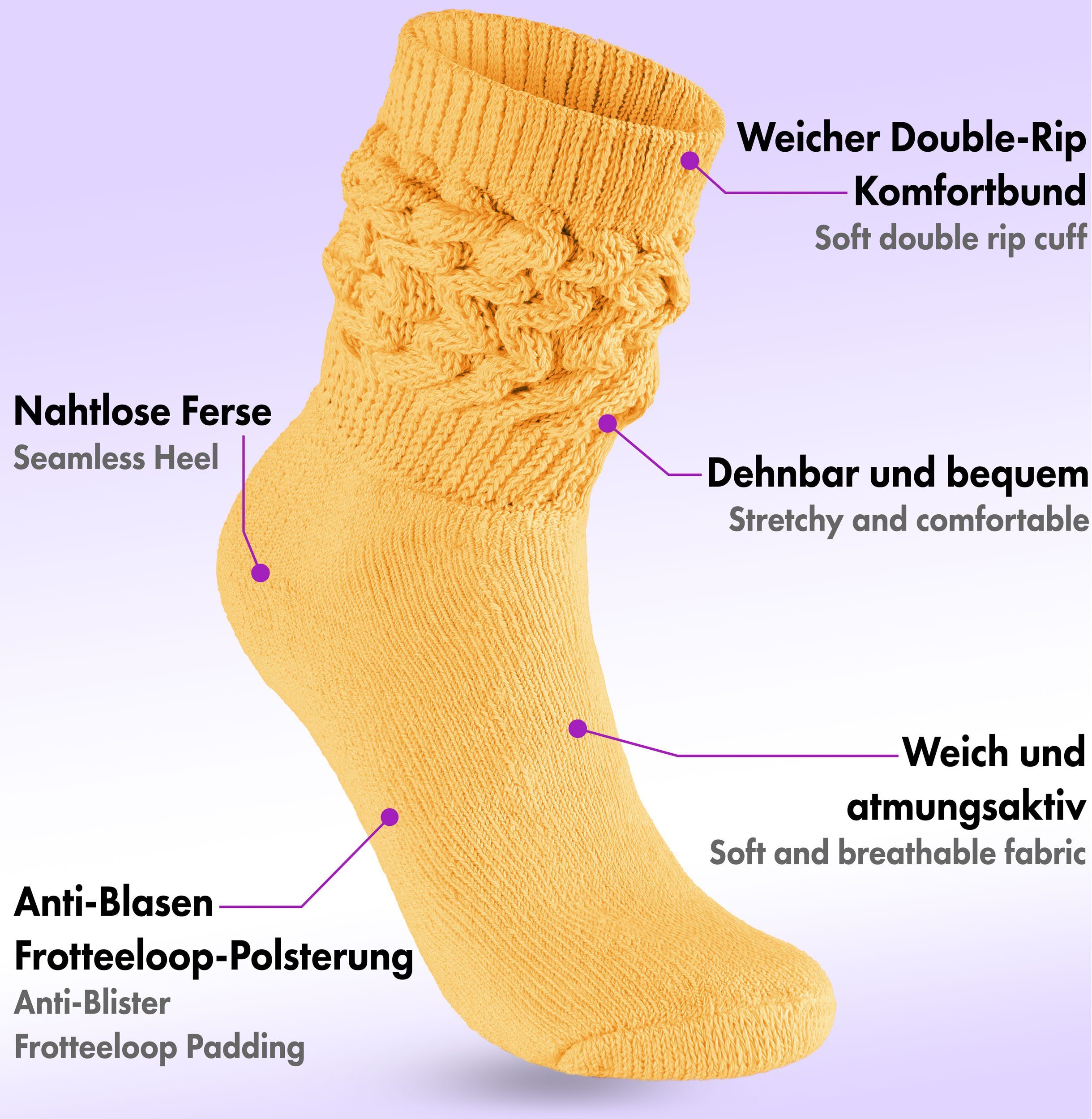 BRUBAKER Schoppersocken Slouch Socken - Damen Fitnesssocken (80s Style, 1-Paar, Baumwolle) Knit Sportsocken für Fitness, Yoga, Workout, Gymnastik und Wellness