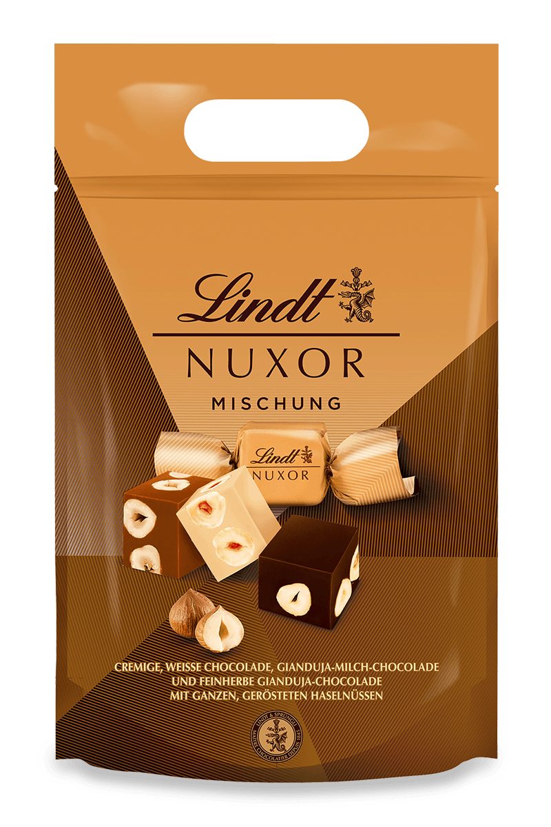 LINDT Schokolade 700g NUXOR Würfel Mischung XL Beutel Gianduja Schokolade Haselnuss