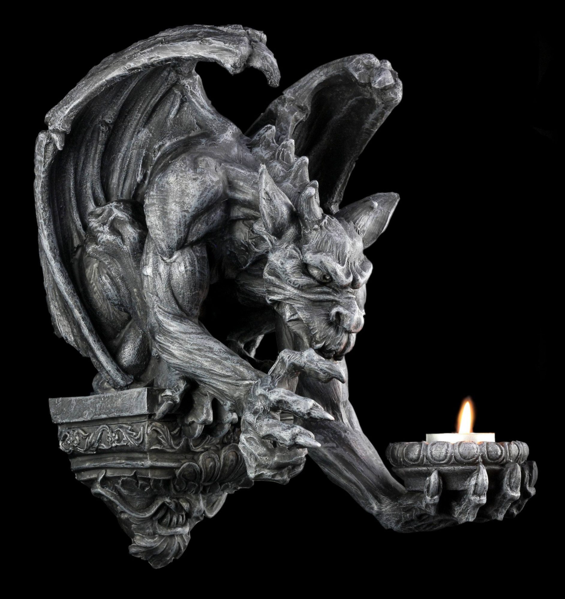 Figuren Shop GmbH Wanddekoobjekt Gargoyle Wandfigur – Gothic Teelichthalter Statue 30 cm Wanddeko Deko