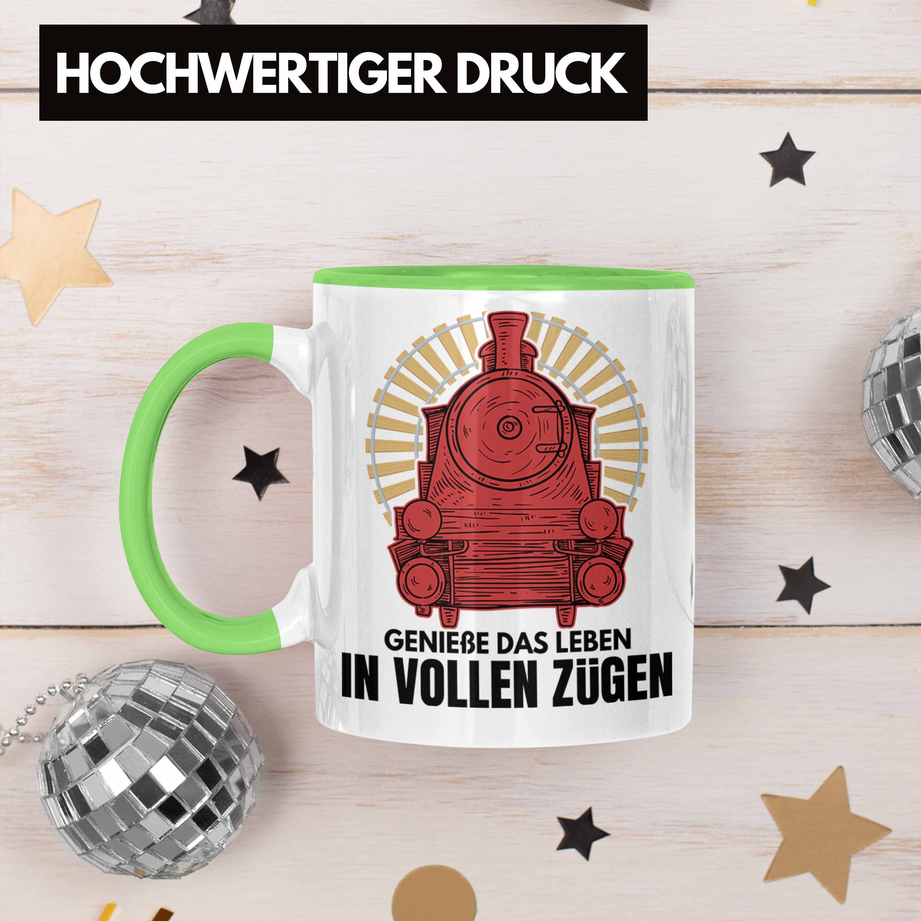 in Tasse Geniße Das Geschenkidee Geschenk Leben Grün Trendation Eisenbahner Trendation Spruch Eisenbahn - Lokführer Vollen Zügen Lokomotive Tasse