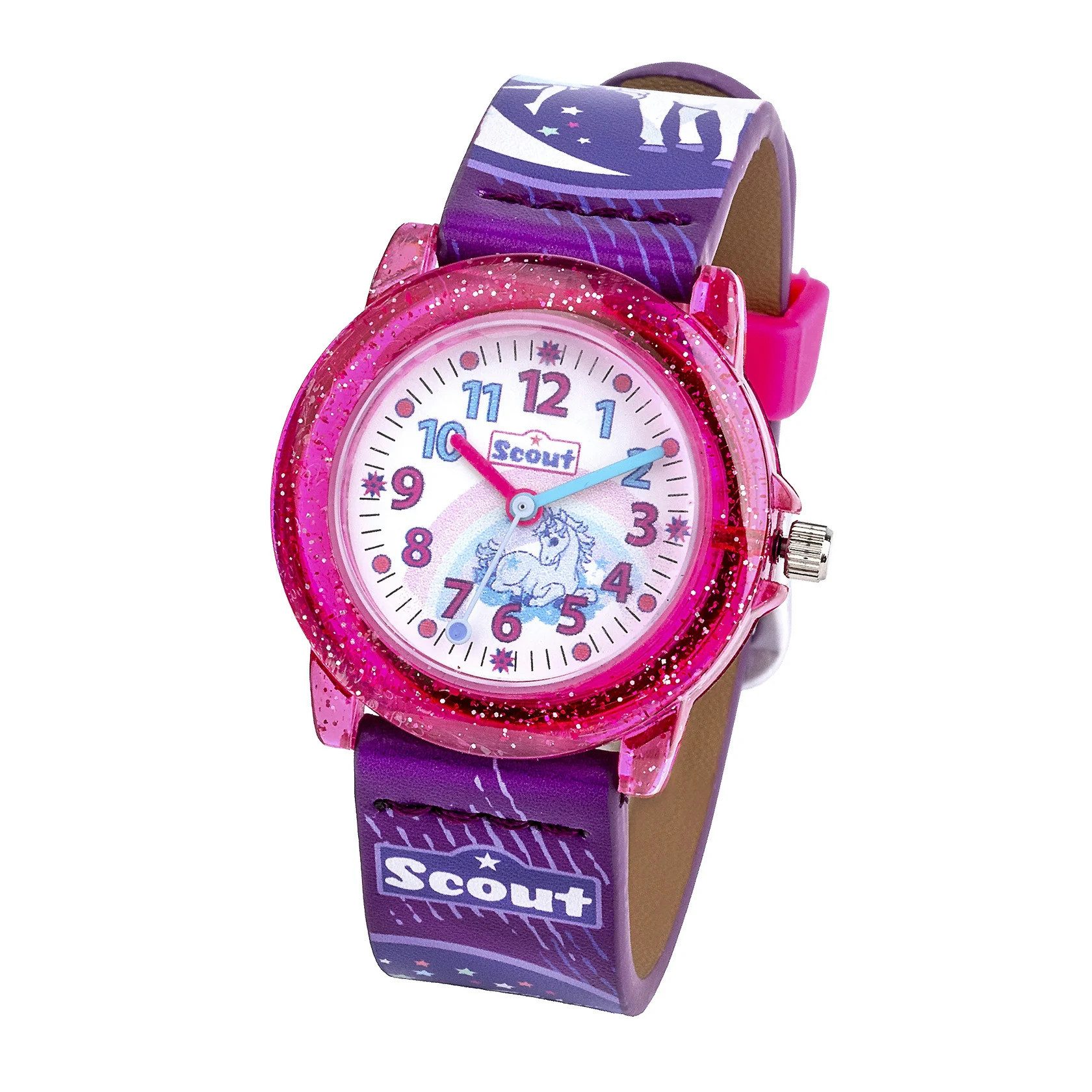 Scout Quarzuhr Kinderuhr 164000012 Einhorn Kunstlederband Lila Pink 30 mm