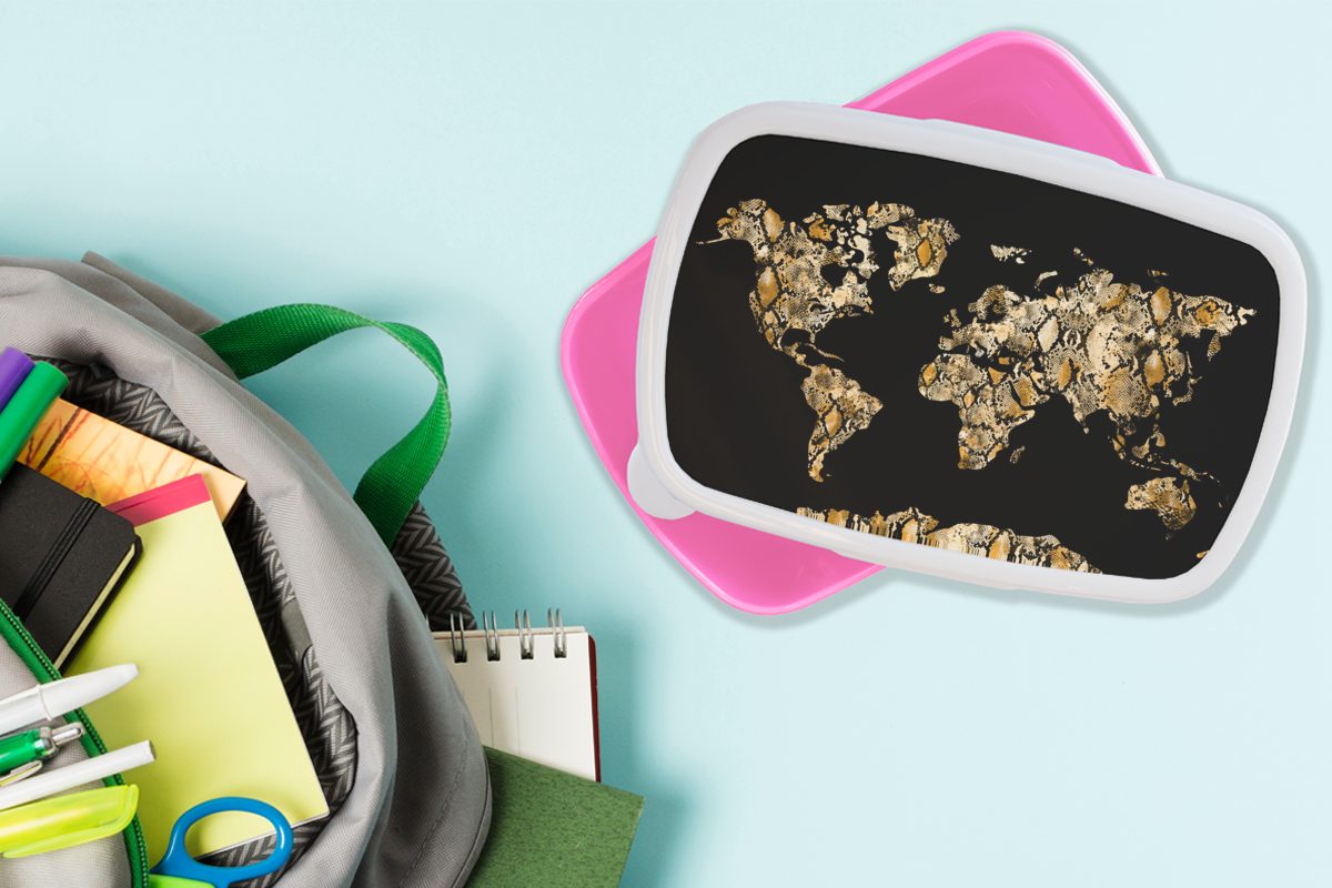 (2-tlg), - Kinder, Kunststoff Brotdose Lunchbox Karte - MuchoWow Mädchen, Snackbox, Brotbox Erwachsene, für Schlange, rosa Kunststoff, Luxus